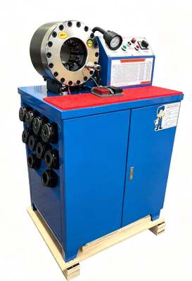 2 inç 600T 31.5Mpa Kauçuk Hortum Sıkma Makinesi Daha Yüksek Model Mavi Renkli Düğme Kontrol Sistemi 220v/240v/380v/415v Gerilim, 6-51mm Sıkma Aralığı ve 10 Değiştirilebilir Kalıp